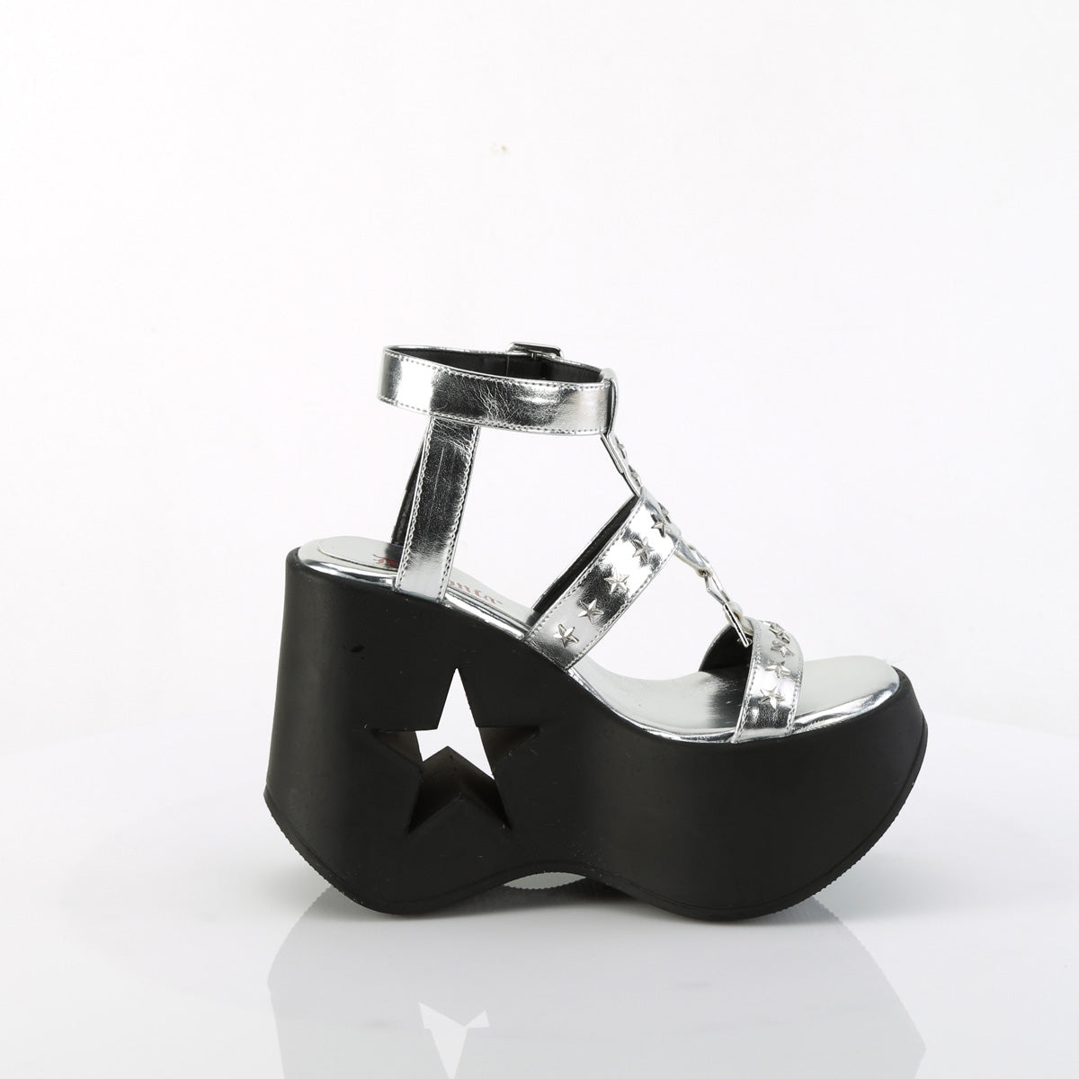 Demonia Dynamite-12 Silver Metallic Platforms