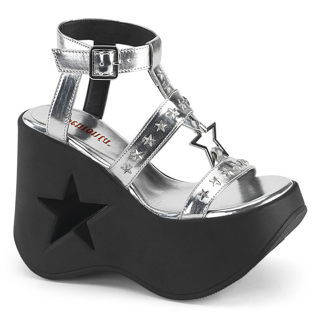 Demonia Dynamite-12 Silver Metallic Platforms