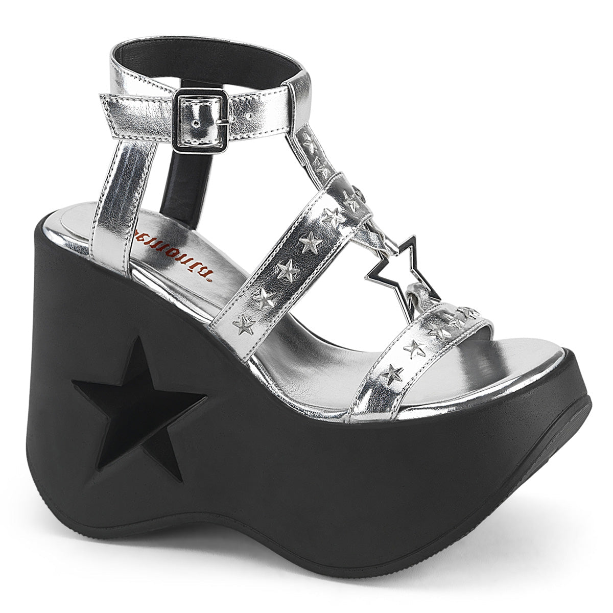 Demonia Dynamite-12 Silver Metallic Platforms