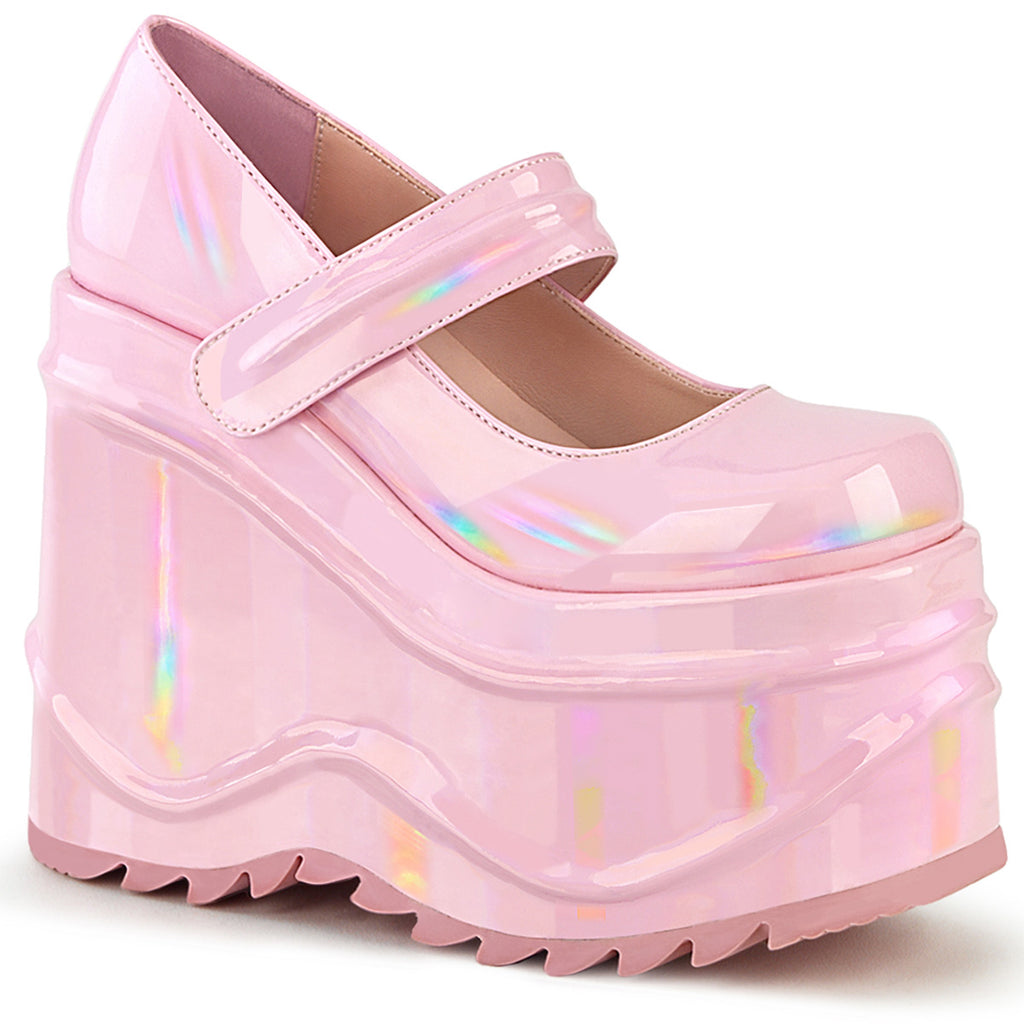 Demonia Wave-32 Pink Hologram Maryjanes