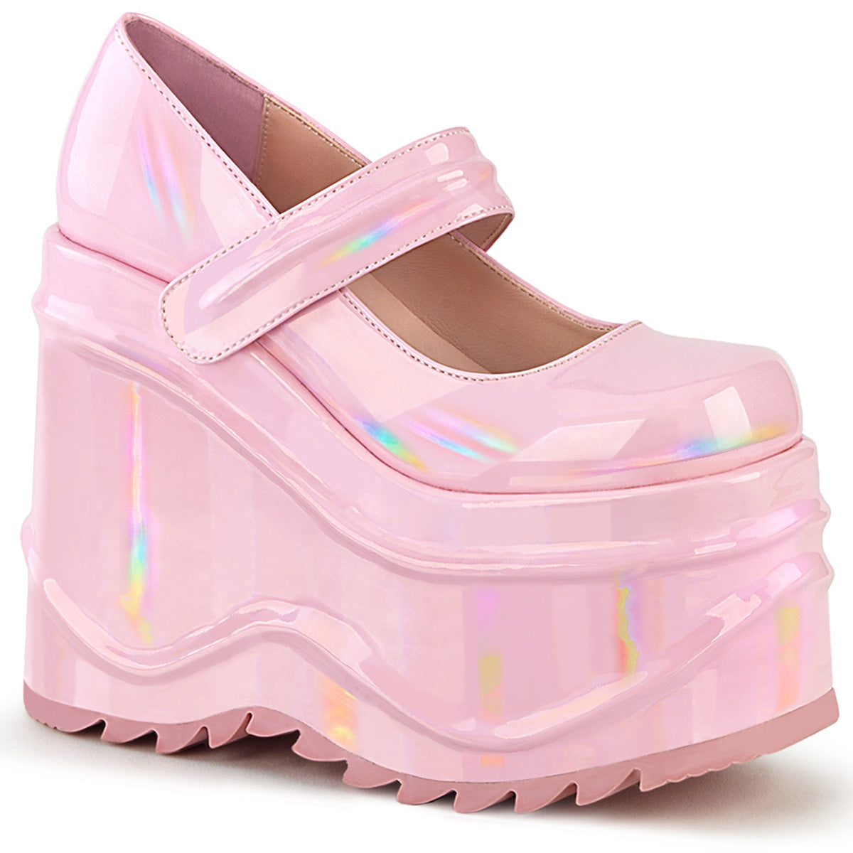 Demonia Wave-32 Pink Hologram Maryjanes