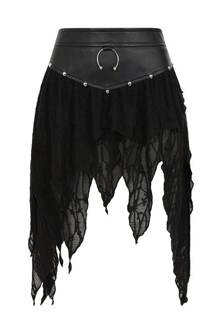 Jagged Pleather & Lace O-Ring Skirt