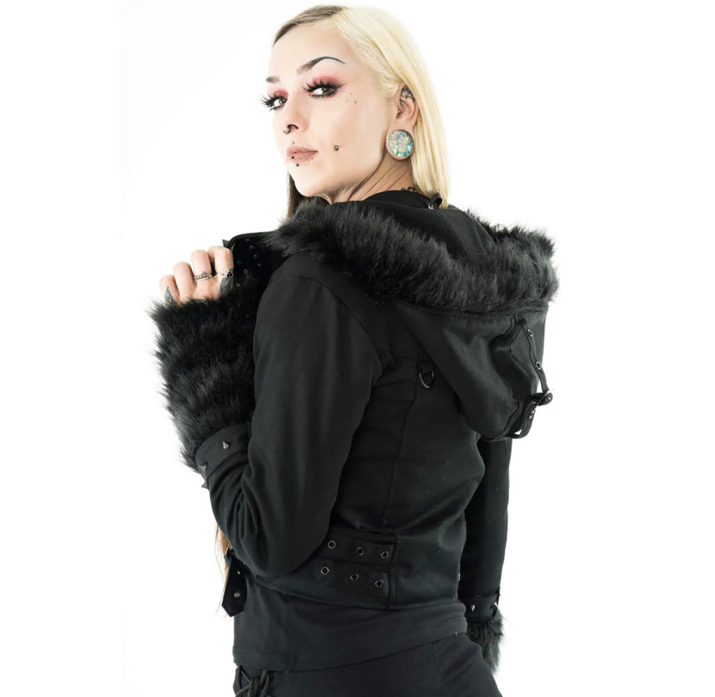 Shadow Luxe Fur-Trim Cropped Jacket – Black