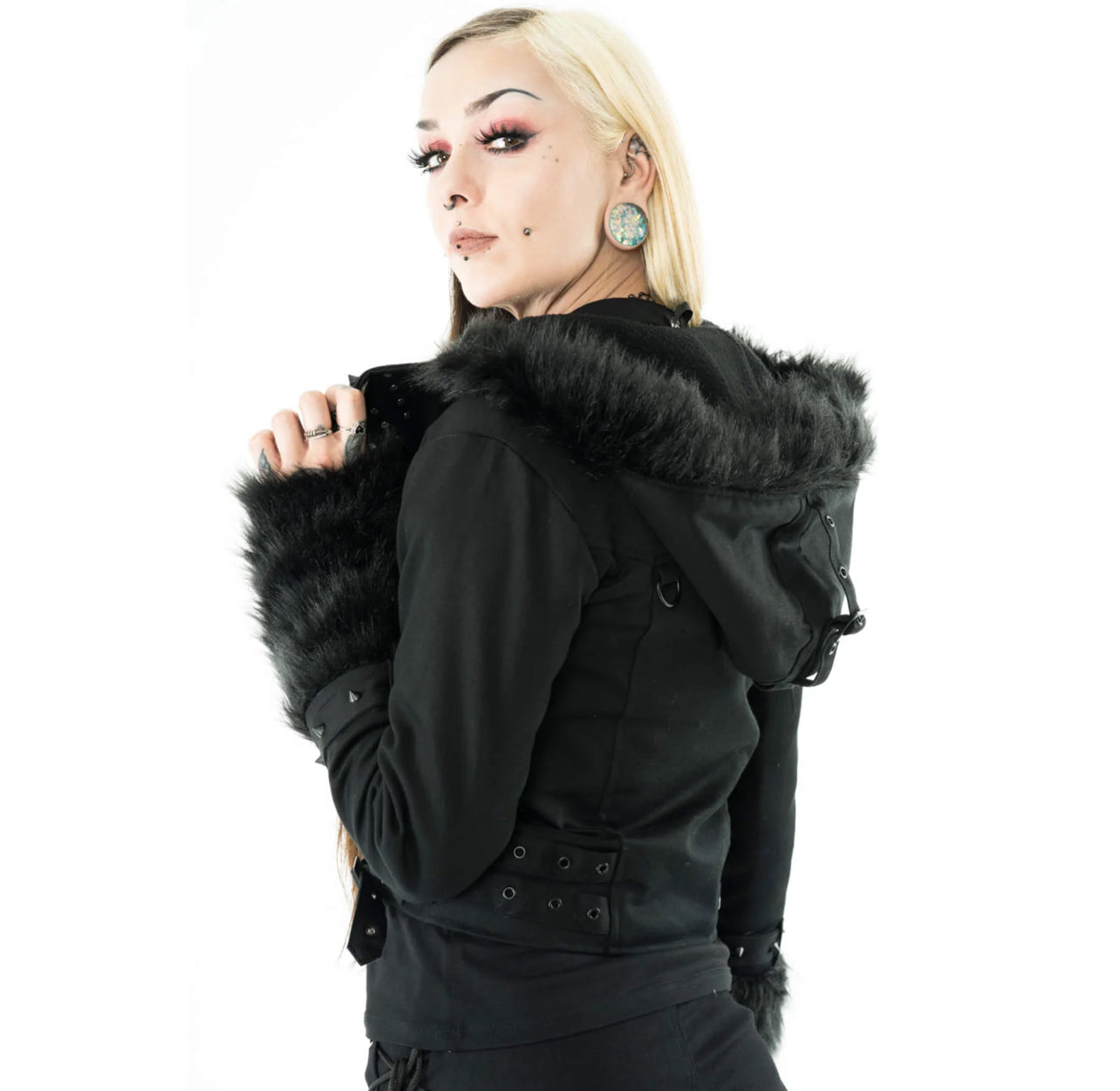 Shadow Luxe Fur-Trim Cropped Jacket – Black
