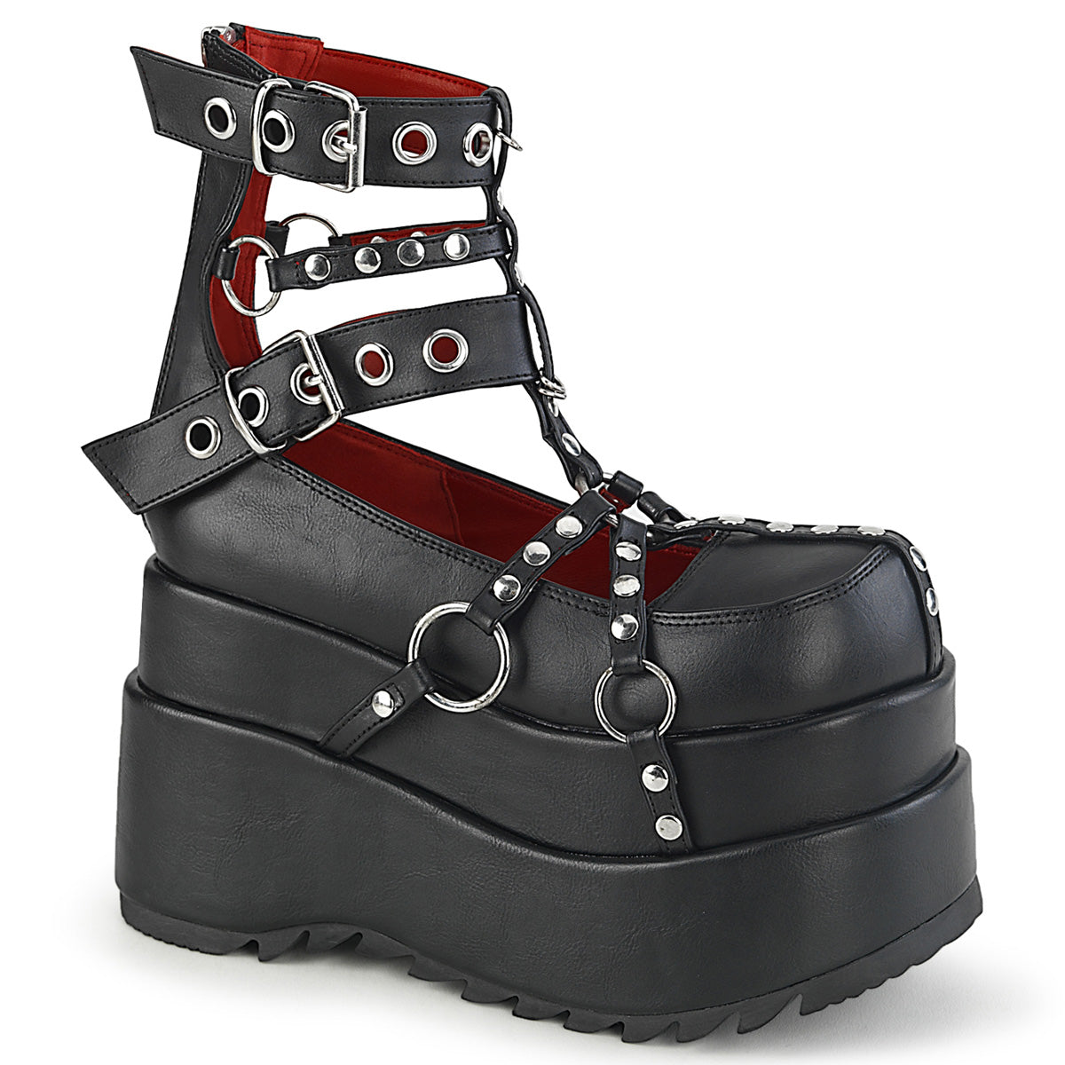 Demonia Bear-28 Platform Cage Bootie – Black Vegan Leather