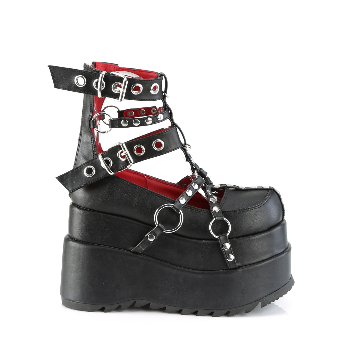 Demonia Bear-28 Platform Cage Bootie – Black Vegan Leather