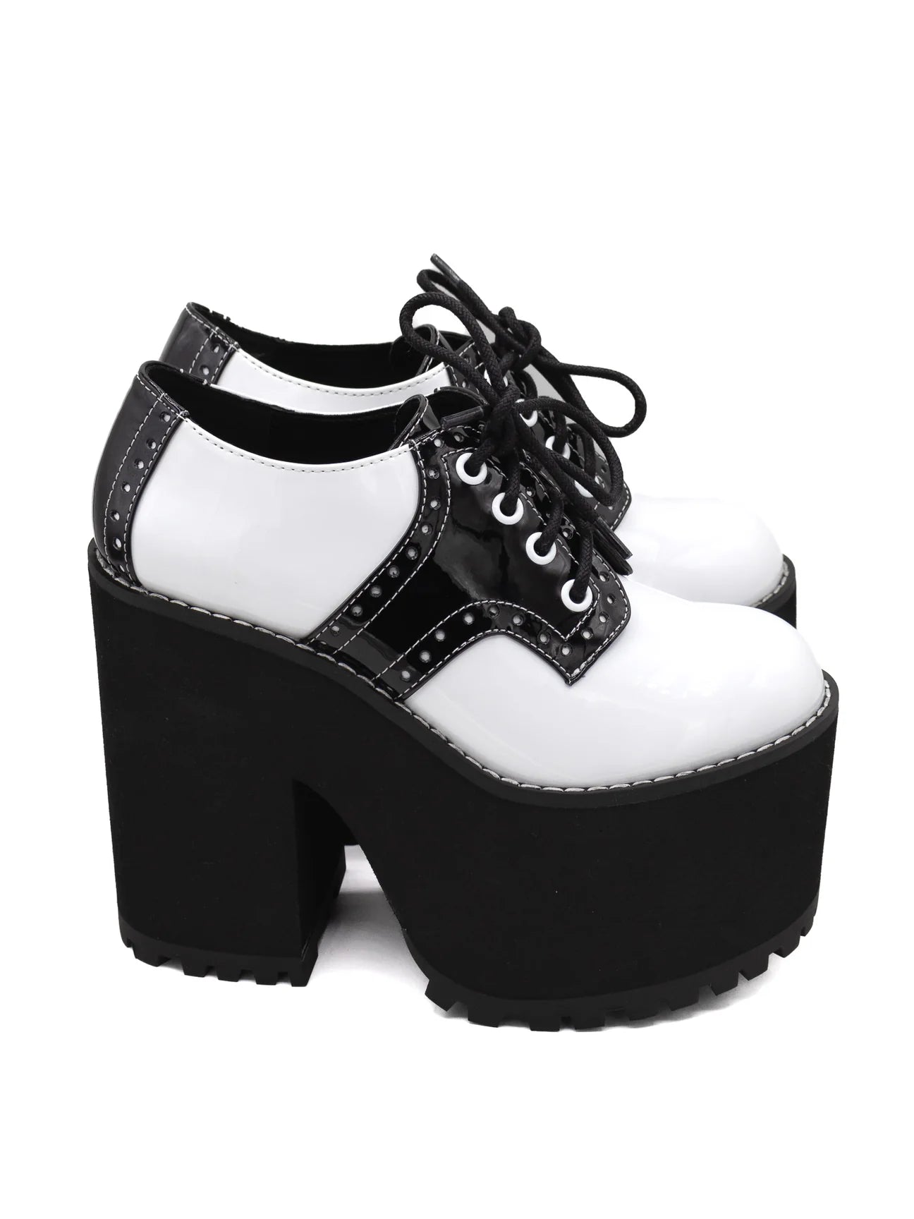 Strange Cvlt Sadie Platform Shoes – Black & White Vegan Leather