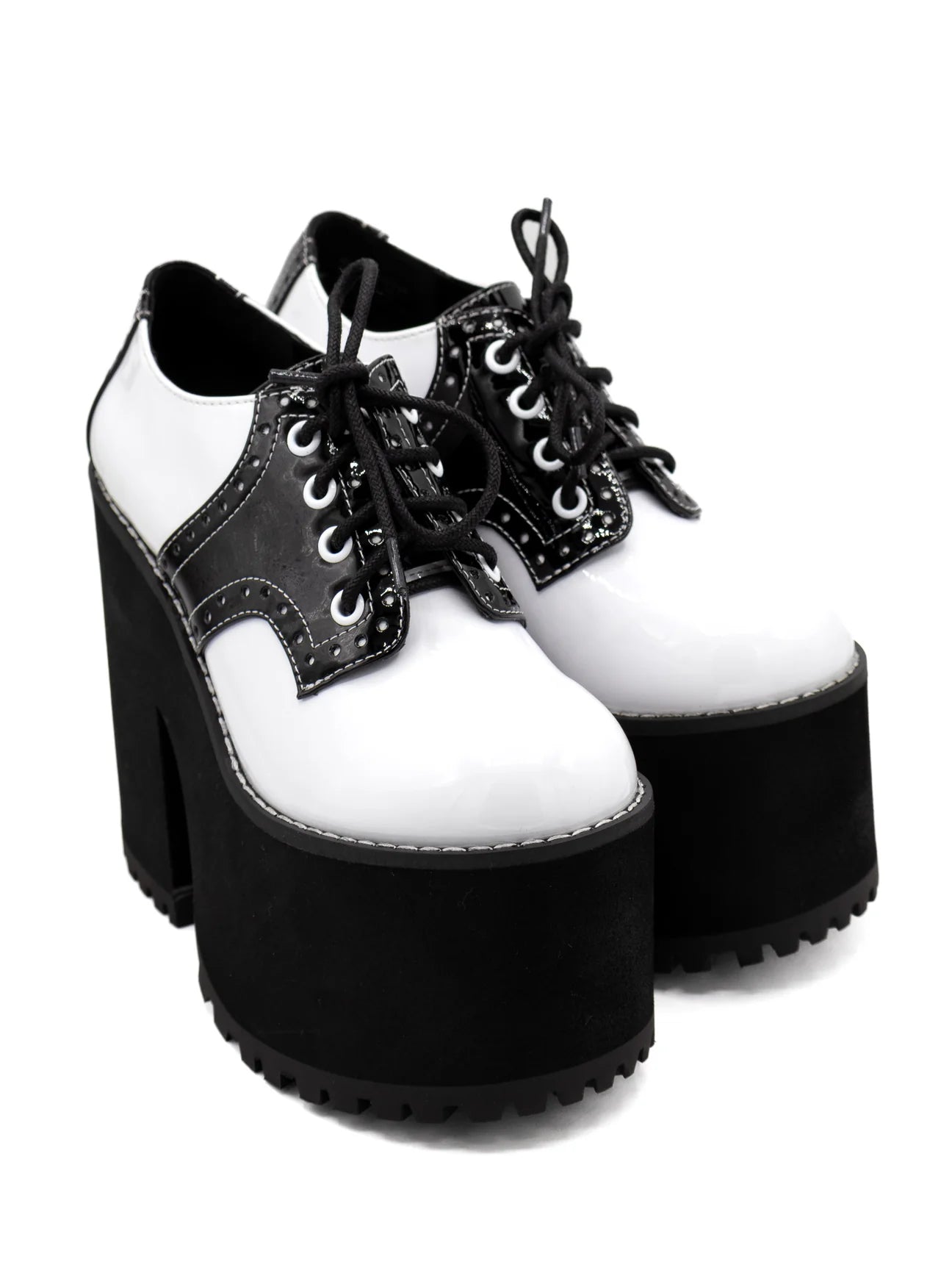 Strange Cvlt Sadie Platform Shoes – Black & White Vegan Leather