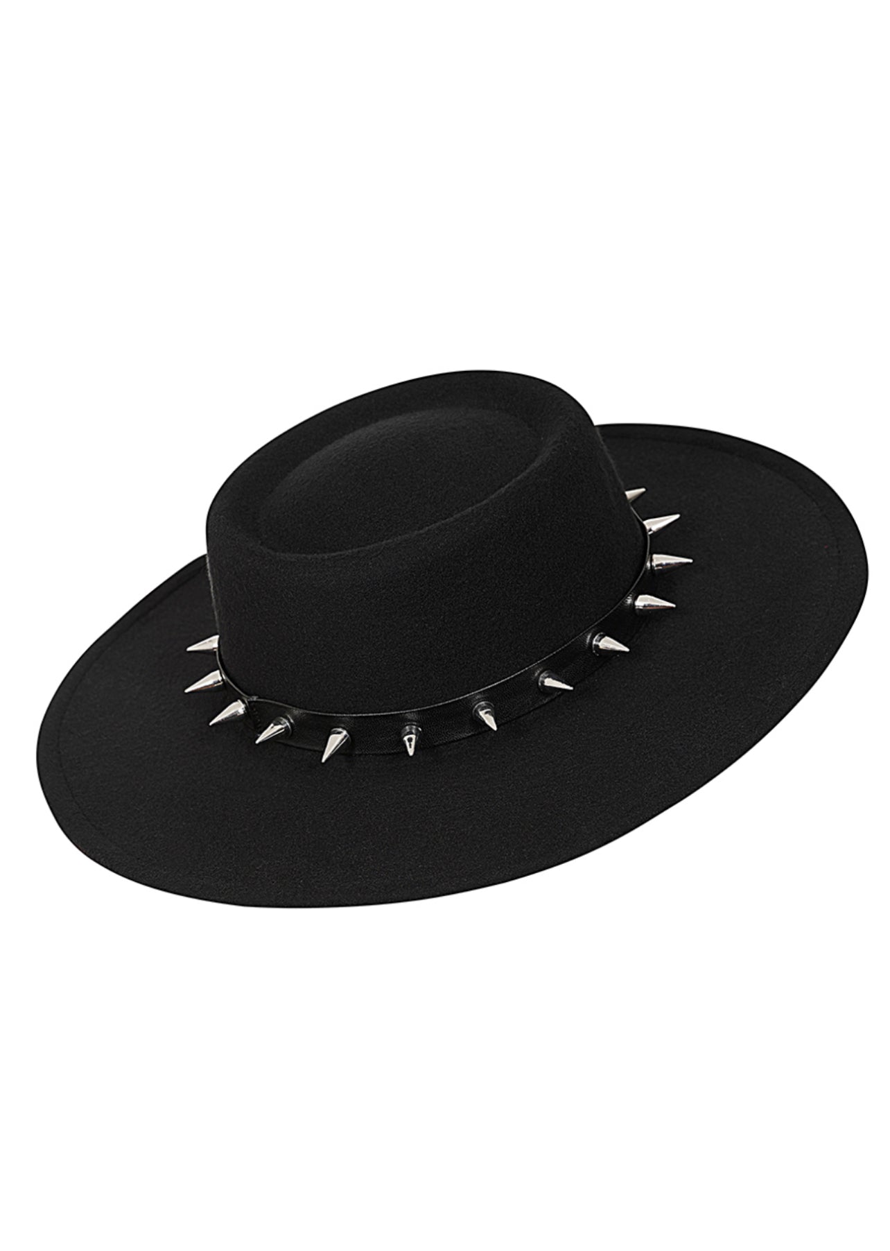 Black Spiked Wide-Brim Hat