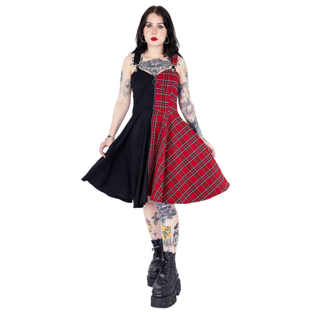 Half Black Half Tartan Punk Dress