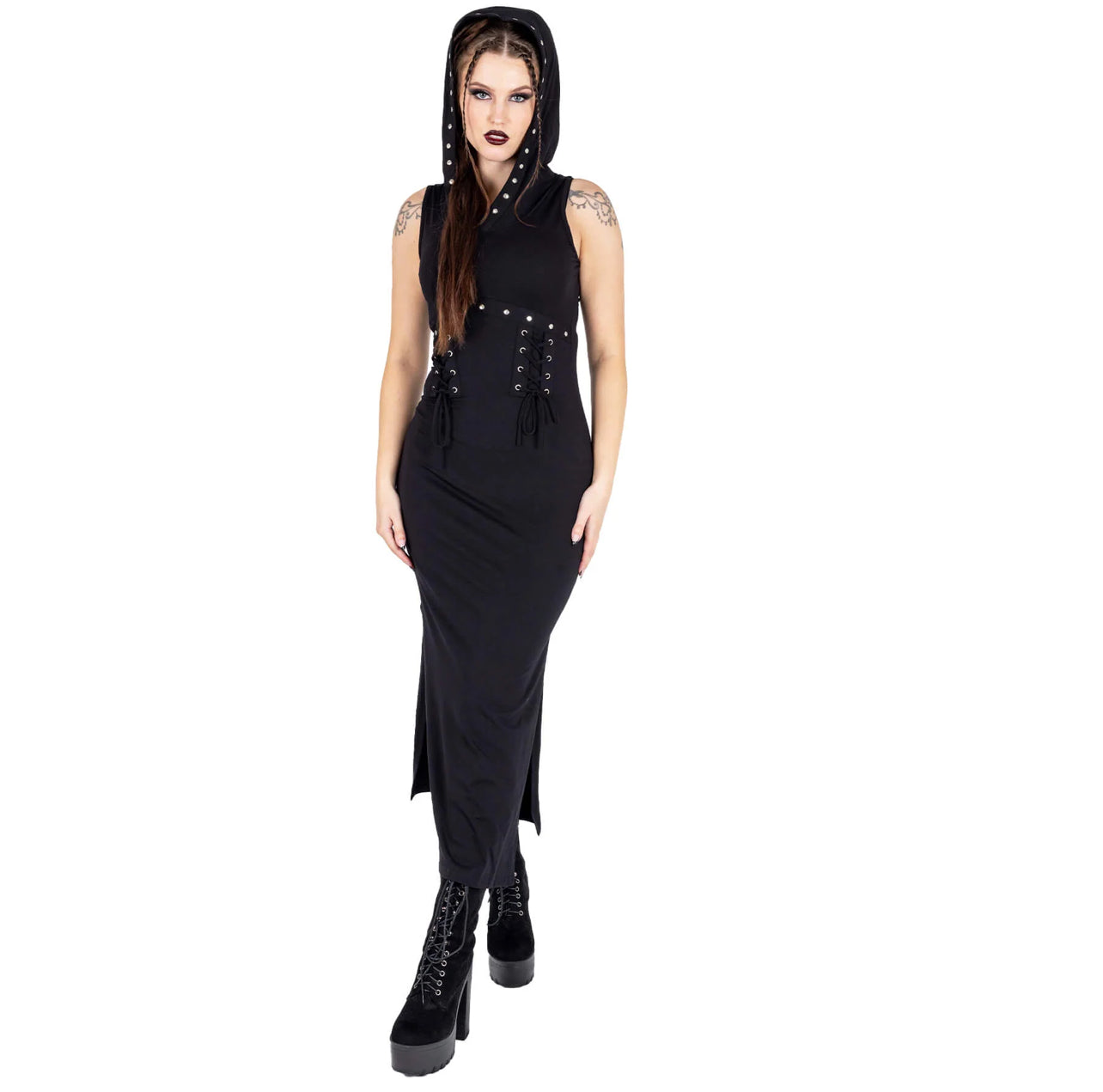 Black Hooded Corset Maxi Dress