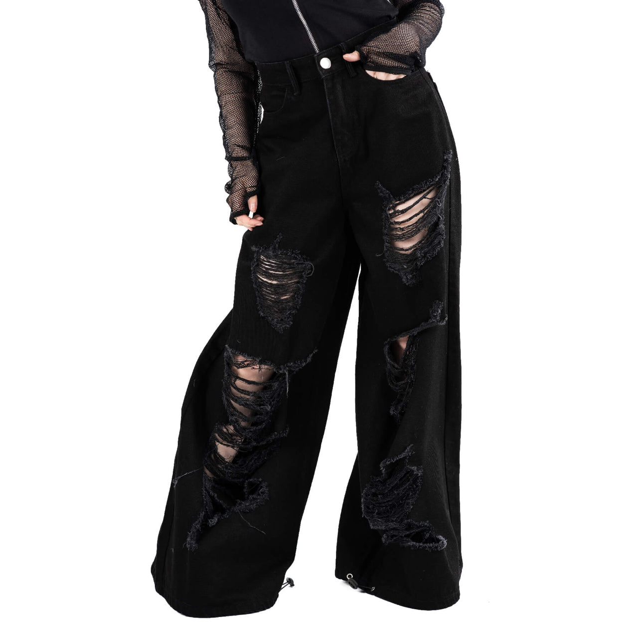 Distressed Wide-Leg Pants - Black